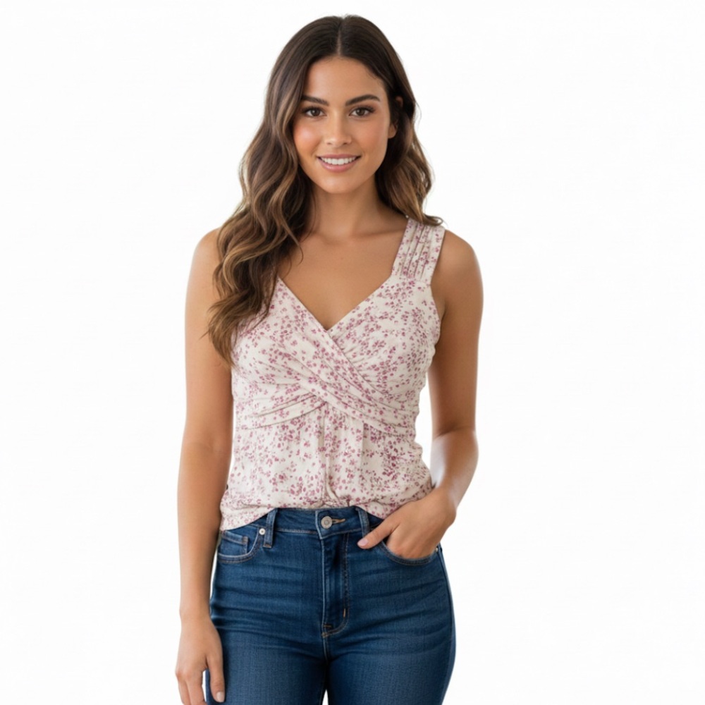 Express Pink and Cream Floral Blouse Size L